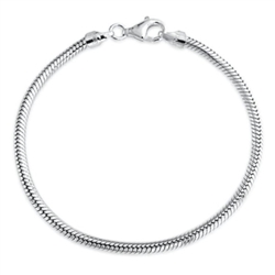 Genuine Sterling Silver 7" Snake Chain Charm Bracelet 3mm for European Charms Beads #SS226-2